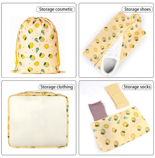 House of Quirk Polyester 7 Set Packing Cubes Luggage Packing Organizers For Travel Accessories(Yellow Lemon) - Image 7