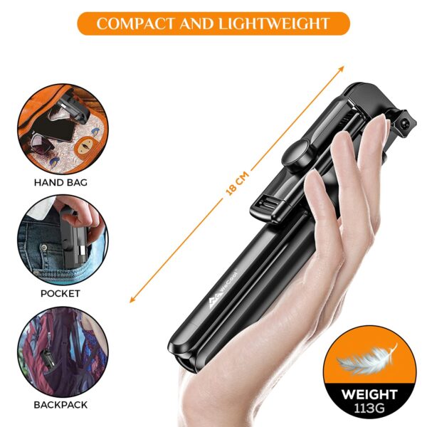 WeCool S1 Selfie Stick with Tripod Stand, 3-in-1 Multifunctional Selfie Stick with Detachable Wireless Remote for Vlogging & Photoshoot, Portable-Lightweight Selfie Stick for iPhone & Android Mobiles - Image 9