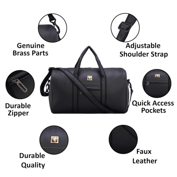 Kuber Industries Premium Leather Duffle Bags for Travel for Women & Men | Spacious Cabin Bag with Detachable Shoulder Strap | Water Resistant Luggage Bag for Travelling & Tour | Black - Image 7