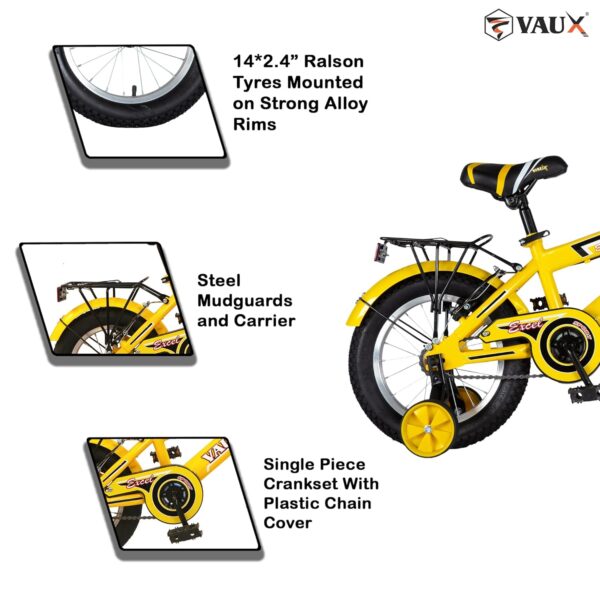Vaux Excel 14T Cycle for Kids with Carrier, Bicycle for Kids 3 to 5 Years with Hi-Ten Steel Frame, V-Brakes, Alloy Rims & Ralson Tubular Tyres (Yellow) - Image 2