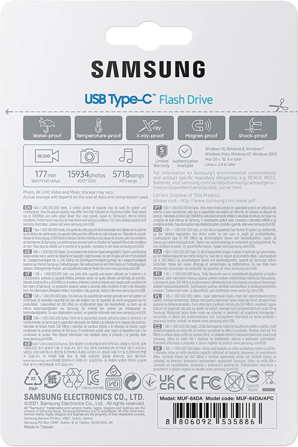 SAMSUNG Type-C™ USB Flash Drive, 64GB, Transfers 4GB Files in 15 Secs w/Up to 300MB/s 3.13 Read Speeds, Compatible w/USB 3.0/2.0, Waterproof, Blue - Image 11