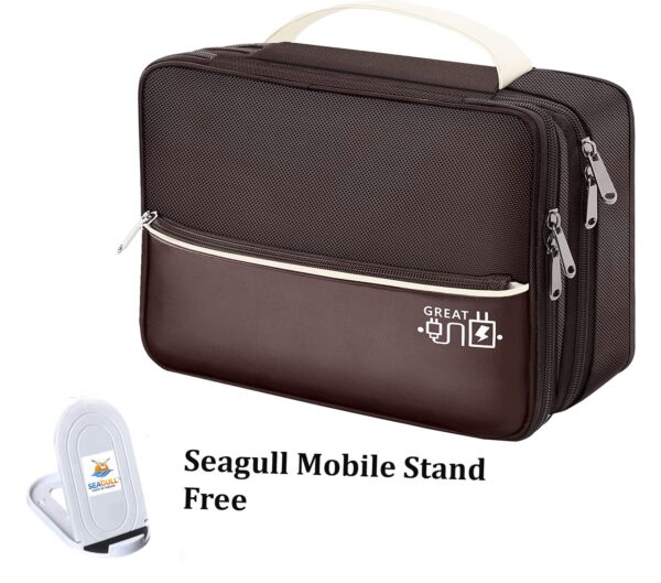 Seagull flight of fashion Double Layer Electronic Gadget Organizer Case, Cable Organizer Bag for Accessories with Mobile Stand - 27 X 20 X 9 cm - Coffee - Model 2 - Image 3