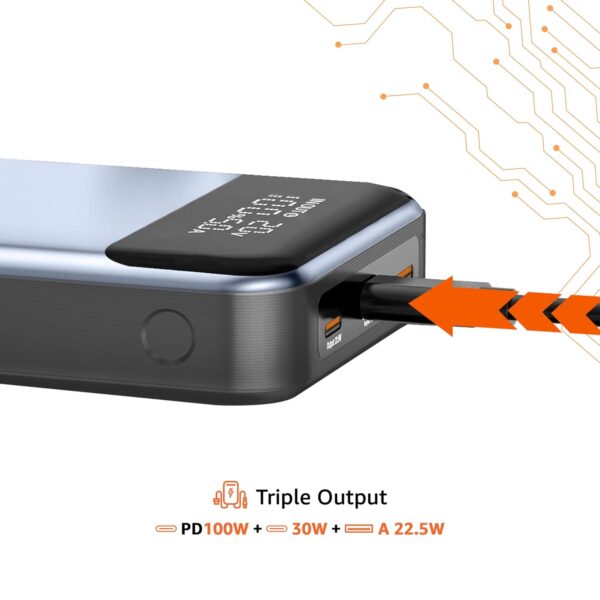 Amazon Basics Ultimate Power 20000mAh Power Bank for Laptop & Mobile Charging | Triple Output PD100W + 30W | USB Type C, USB Type A 22.5W Fast Charging | LED Display | in-Built Protection (Grey) - Image 7