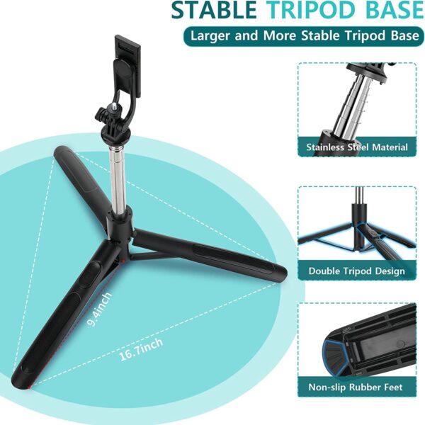 Celfiexpt Long Selfie Stick with Tripod Stand 62-inch Reinforced Tripod for Mobile Phone Multi-Functional Bluetooth Selfie Stick for Travel Vlogging Live Stream Suitable for Gopro Mirrorless Camera - Image 6
