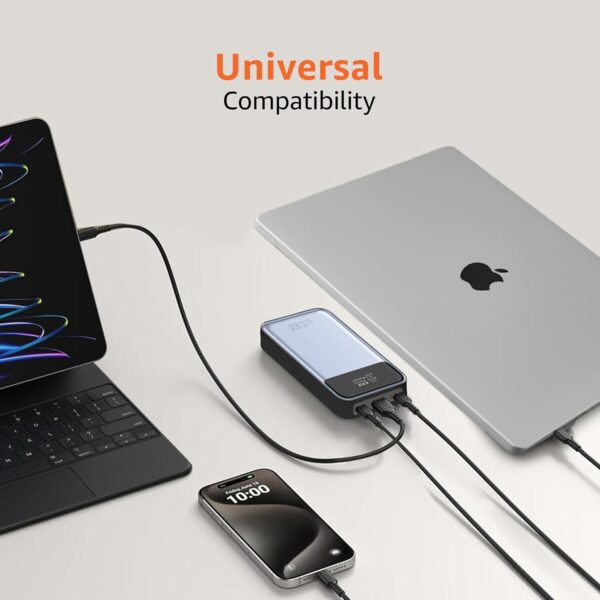 Amazon Basics Ultimate Power 20000mAh Power Bank for Laptop & Mobile Charging | Triple Output PD100W + 30W | USB Type C, USB Type A 22.5W Fast Charging | LED Display | in-Built Protection (Grey) - Image 8