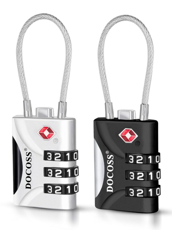 DOCOSS-Set of 2- Metal Cable TSA Locks for Luggage, Number Lock for Bag 4 Digit Small Locks for Luggage TSA Lock Combination Password Locks for Travel (Black,Silver) - Image 2