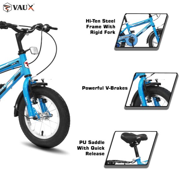 Vaux Plus Cycle for Kids 2 to 4 Years Old with Support Wheels, Ideal for Both Boys & Girls, Hi-Ten Steel Frame, Strong Alloy Rims & Ralson Tubular Tyres,95% Assembled, Ideal Height:2ft to 3ft(Blue) - Image 3