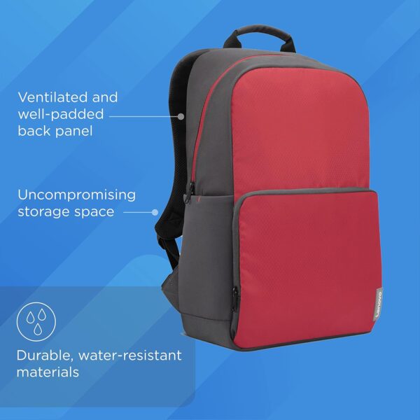 Lenovo 39.63cm (15.6") Executive Red Backpack; Made in India, Water-resistant; Travel, School, Office friendly; Vented & well-padded back panel with luggage strap; Padded adjustable shoulder straps - Image 4