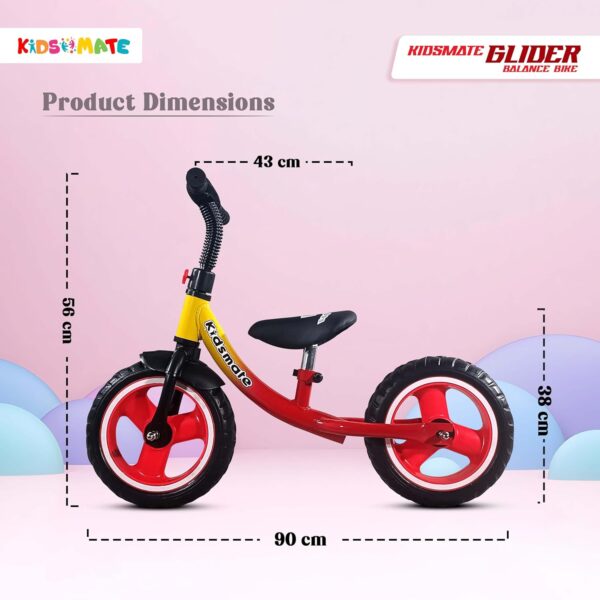 Kidsmate Glider Balance Bike for Kids | Lightweight, Durable Balancing Cycle for Boys & Girls | Adjustable Seat & Pedal-Free Toddler Bike with EVA Tires | Ideal First Bike for Ages 1-4Y (Red) - Image 6