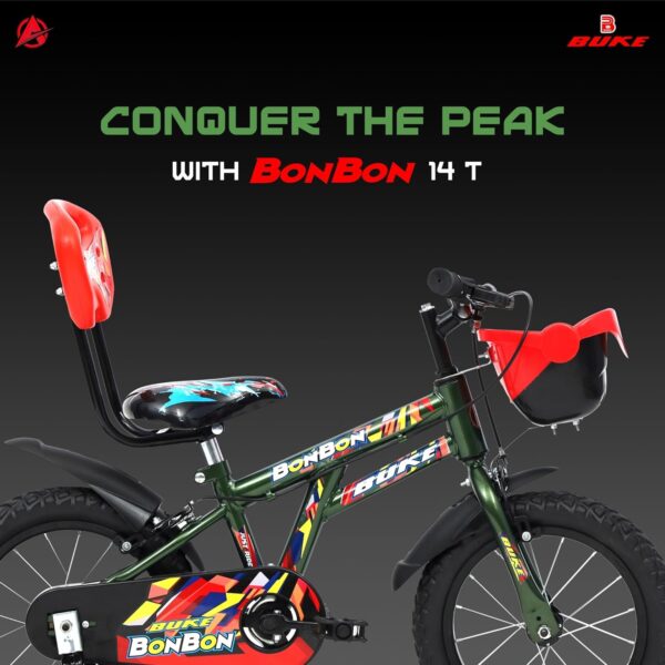 Avon Buke Bonbon 14T MTB Kids Bicycles for Boys| Frame Size: 8.5" | Wheel Size: 14" inch Steel Rim | Rigid Fork & Caliper Brake | Ideal Cycle for Kids: 2-4yrs | (Military Green) - Image 3