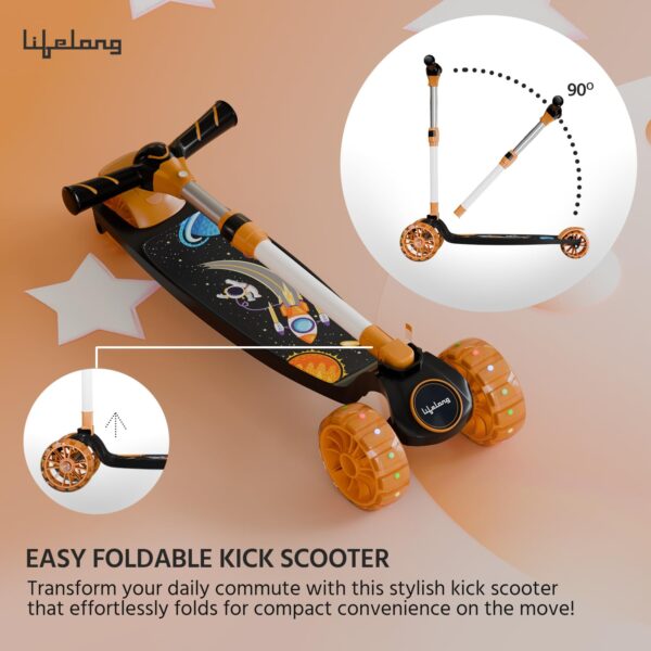 Lifelong Scooter for Kids - Kids Scooter with 3 Changeable Colours with PVC LED Wheels, Aluminium Handle & Adjustable Height - Kick Scooter for Kids Boy & Girl - Skate Scooter, Black and Orange - Image 5