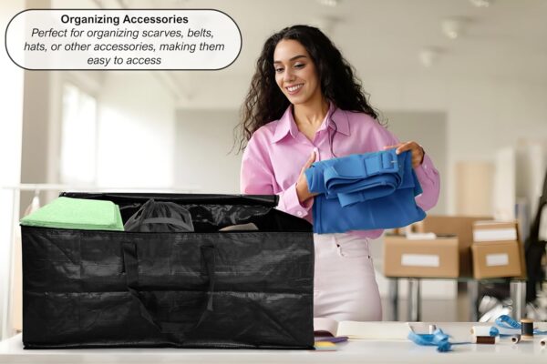 Shalimar Large Capacity Foldable Under Bed Storage Bags/Duffle Bags for Travel/Moving Bags/Wardrobe Organizer Bags | Comfortable Handles | Water Resistant | 24.5Lx12Wx14H Inches | Pack of 1 - Black - Image 10