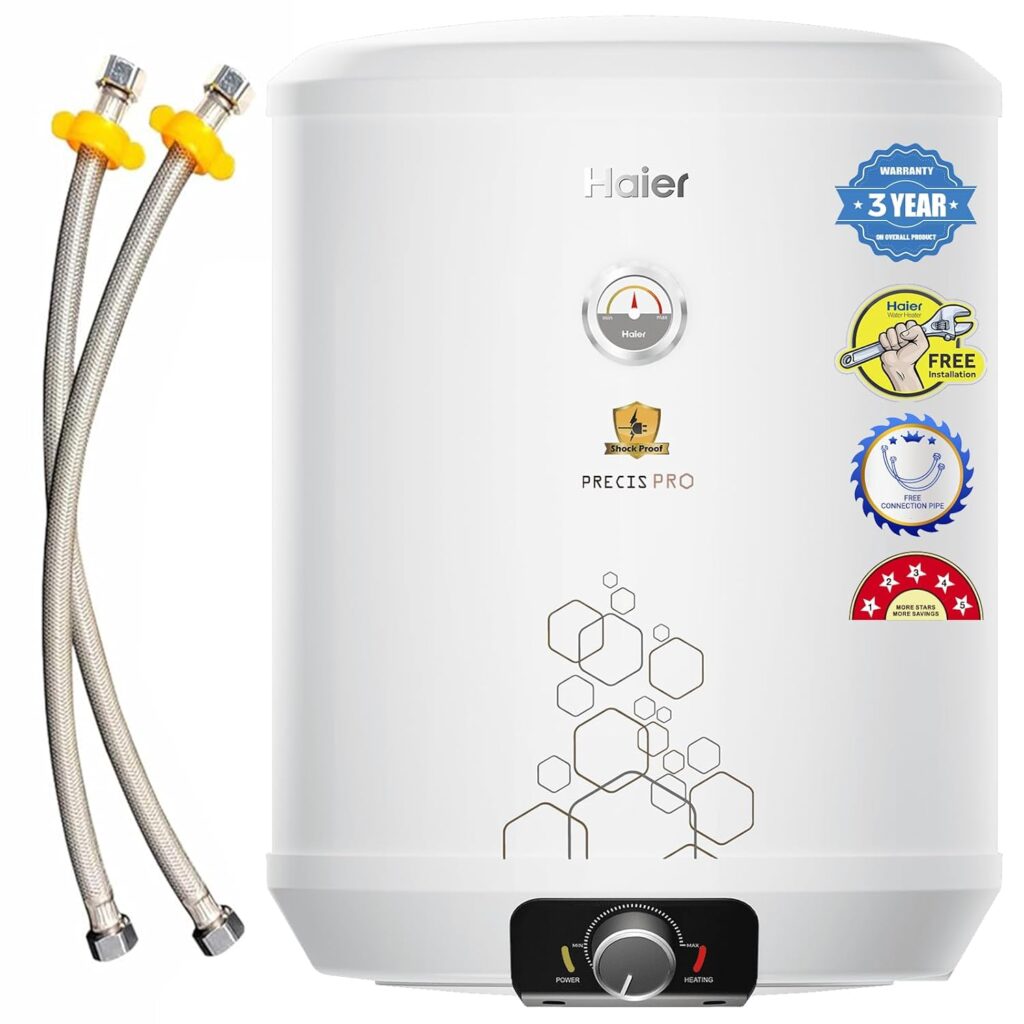 Haier Precis-Pro 25-L 5 Star Storage Wall Mount Water Heater(Geyser)With Pipe Free Installation,Shock Proof,Glasslined Tank,Abs Body,Temperature Indicator,8 Safety Levels,Suitable High Rise Buildings