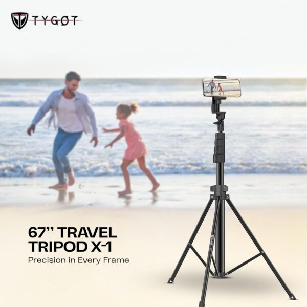 Tygot X-1 67 Inch (170cm) Aluminium Tripod with Bluetooth Remote, Mobile Holder, Phone Stand for Ring Light, GoPro & Camera, Light Stand for Video Recording, Shooting, Streaming, Reels, YouTube - Image 6