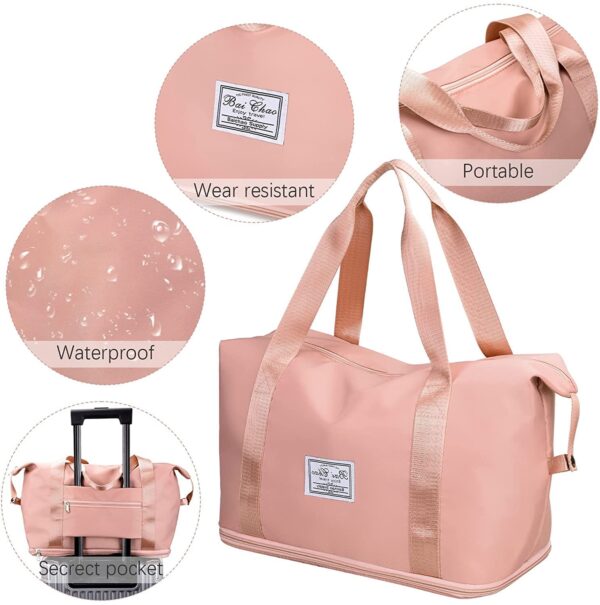 FW FAMEWORLD Nylon 41 Cms Imported Foldable Travel Duffle Bag for Women, Expandable Lightweight Waterproof Carry Weekender Overnight Luggage Bag (Peach) - Image 5