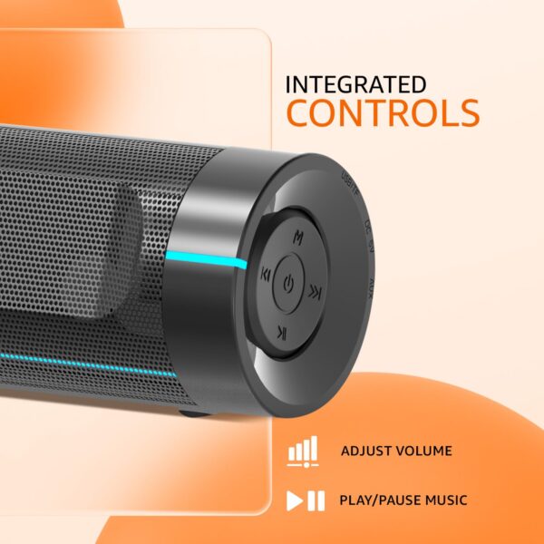 amazon basics SB20R 20W Bluetooth Soundbar with 3600 mAh Battery | 2X Bass | Up to 10 hrs of Playback | Blue LED Lights | Bluetooth 5.3, Aux & USB Connectivity (Black) - Image 8
