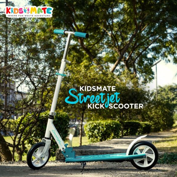 Kidsmate StreetJet Kick Scooter for Aged 6 Years and Above | Kids & Adult Scooter | 2 Wheel Scooter, Foldable Design, 3 Adjustable Height Options with Rear Braking Kick Scooter-Max Load 80kg (White) - Image 3