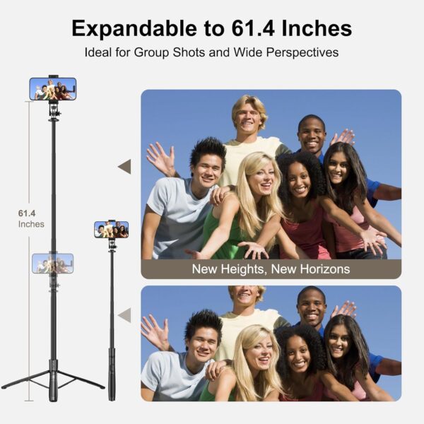 Mobilife Long Selfie Stick with Tripod Stand Aluminum 61 inch Multifunctional Bluetooth Tripod for Mobile Phone Vlogging Live Stream 1/4" Screw for Mirrorless/Action Camera Ring Light Gopro,Black - Image 3