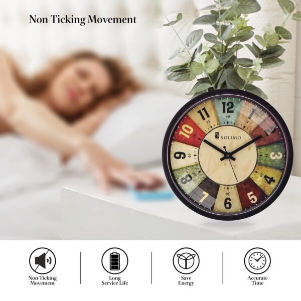 Amazon Brand - Solimo 12-Inch Plastic & Glass Analog Wall Clock - Classic Roulette (Silent Movement, Black Frame) - Image 5