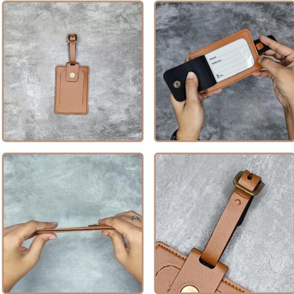 Giftana Personalized Luggage Tag with Charm and Name, Customized Leather Luggage Tag for Men & Women, Personalised Travel Tag with Id Slot for Bags/Backpacks and Suitcase, Unisex Travel Gift (Tan) - Image 3