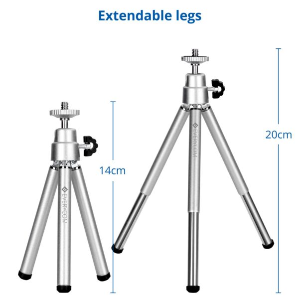 Everycom Extendable Legs 20cm Silver Color Mini Tripod Stand with Universal Grip Mount for Mobile Phone & DSLR Camera - Image 6