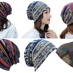 SHOPONIL Slouchy Chemo Cap Beanie Cap for Women, Beanie Cap for Women, Cotton Cap Boho Print Bandanas Skull Cap, Fashion Soft Stretch Chemo Scar
