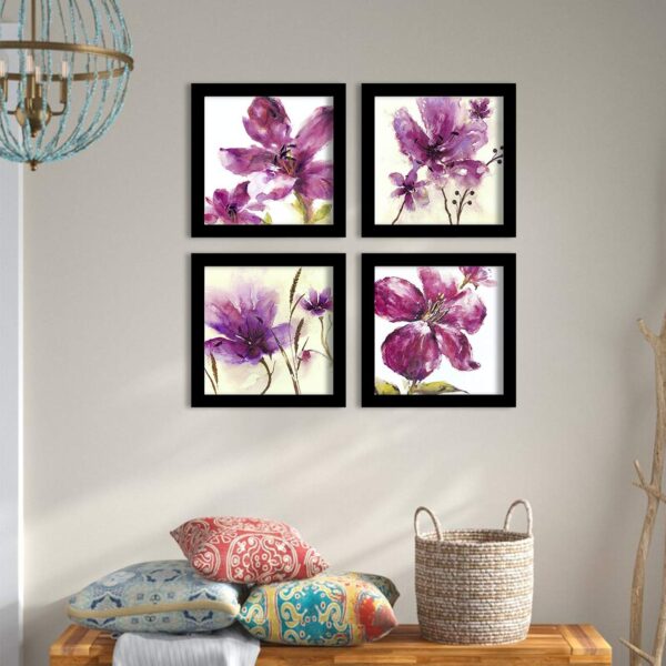 Painting Mantra Purple Breez Flower Framed Painting/Posters for Room Decoration, Set of 4 Black Frame UV Textured Art Prints/Posters for Living Room (4 Unit, 9 x 9 Inches) - Image 2
