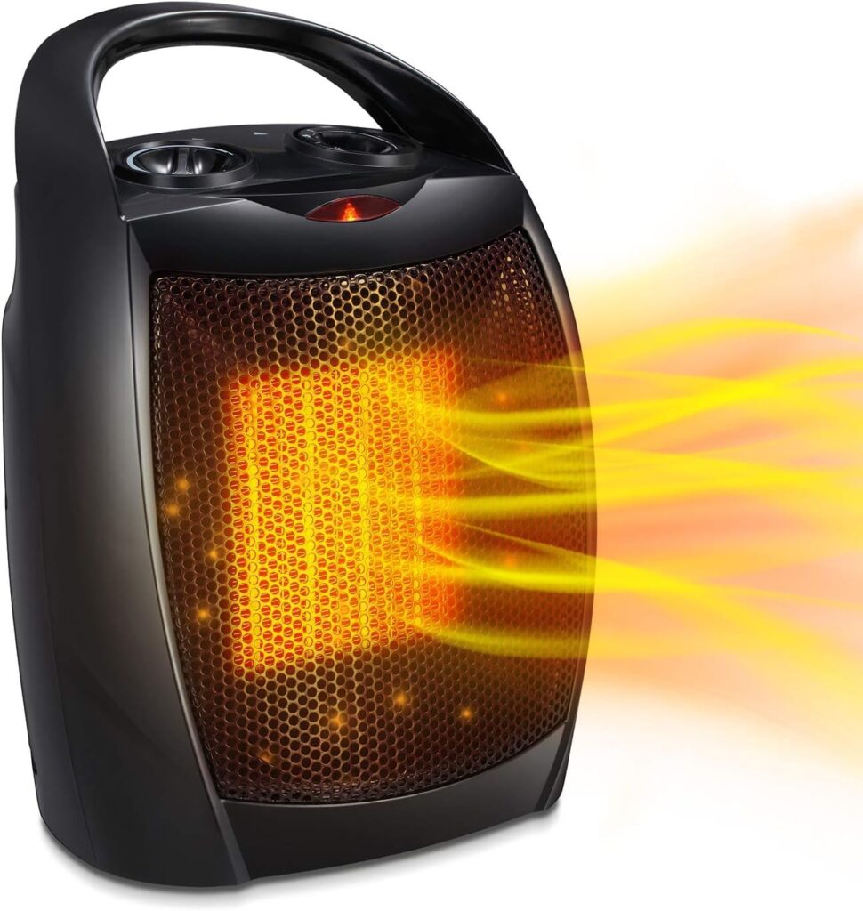 PESOMA Small Space Heater, 1500W Electric Heater, Ceramic Heater 3 Modes, Adjustable Thermostat, Overheat/Tip-Over Protection, Portable Heater Fan for Home Office Room Desk Indoor Use (Turbo-Black)
