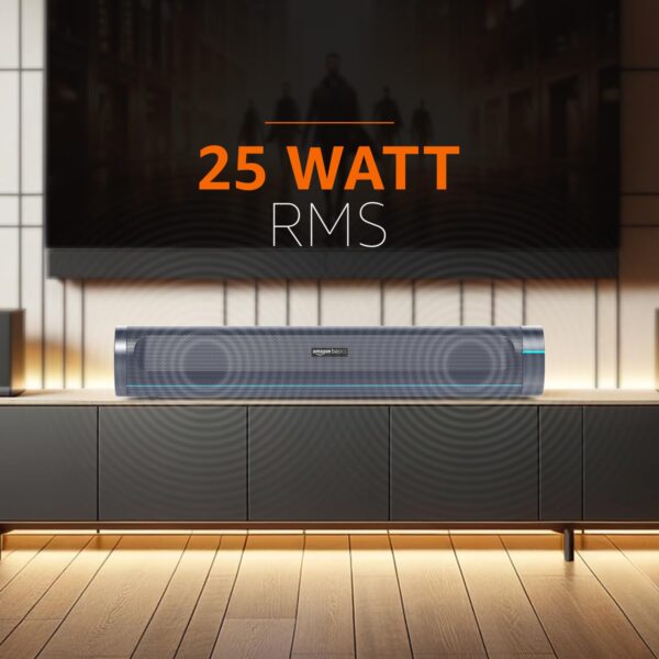 amazon basics SB25R 25W Bluetooth Soundbar with 3600 mAh Battery | 2X Bass | Up to 10 hrs of Playback | Blue LED Lights | Bluetooth 5.3, Aux & USB Connectivity (Slate Grey) - Image 3