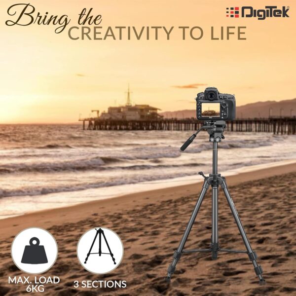 DIGITEK® (DPTR 880 PRO) (165 CM) Platinum Aluminum Light Weight Tripod, with Fluid Video Head, for DSLR & Video Cameras, Maximum Operating Height: 5.90 Feet, Maximum Load : 6 kgs (Black) - Image 6