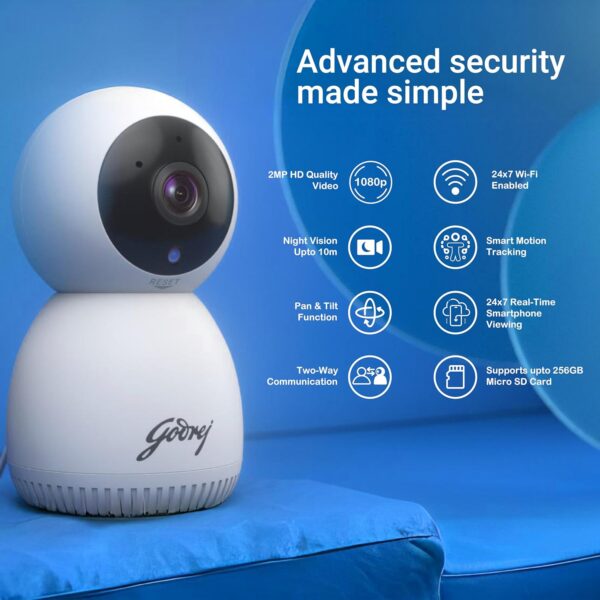 Godrej Security Solutions EVE PRO panTilt Smart WiFi Security Camera for Home with 350 Degree 2MP (HD) | 2-Way Audio | Night Vision | Smart Motion Tracking | Alarm System, White - Image 3