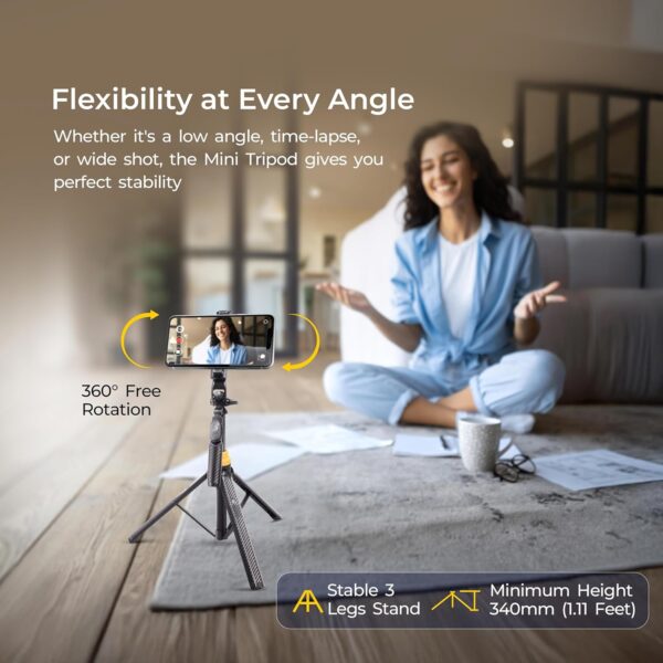 DIGITEK® (DTR-555 SS) 5.57ft Foldable Tripod Selfie Stick for Smartphones & Gopro Action Cameras, 360° Rotation, 3-Leg Base, 2Kg Load, 10m Wireless Remote, 7 Section Adjustable, for Selfie & Vloggers - Image 5