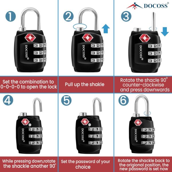 DOCOSS-Set of 2-331-Metal TSA Locks for luggage/Number Lock for Bag Luggage TSA Lock Number Password Travel Locks (Multi-Color) - Image 8