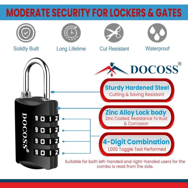 DOCOSS Metal 4-Digit Password Number Luggage Travel Bag Locks, Pack of 2 (Black), Combination Lock - Image 8