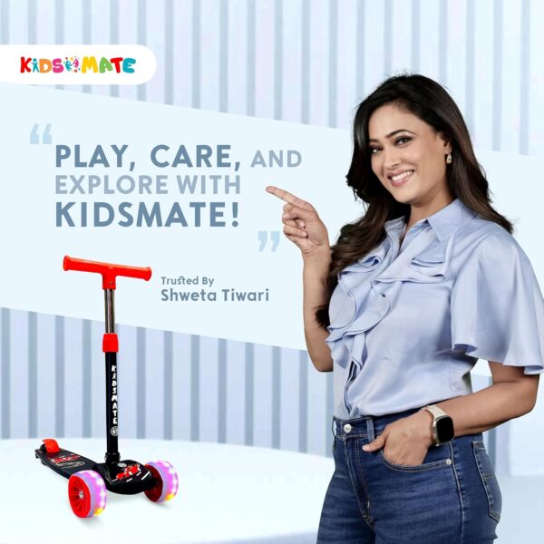 Kidsmate Rider Pro Kick Scooter with Broad PU LED Wheels | 3-Wheel Skating Scooter for Boys & Girls of Ages 2-12 Years | 5-Level Adjustable Height, and Easy Fold Design (Black) - Image 2
