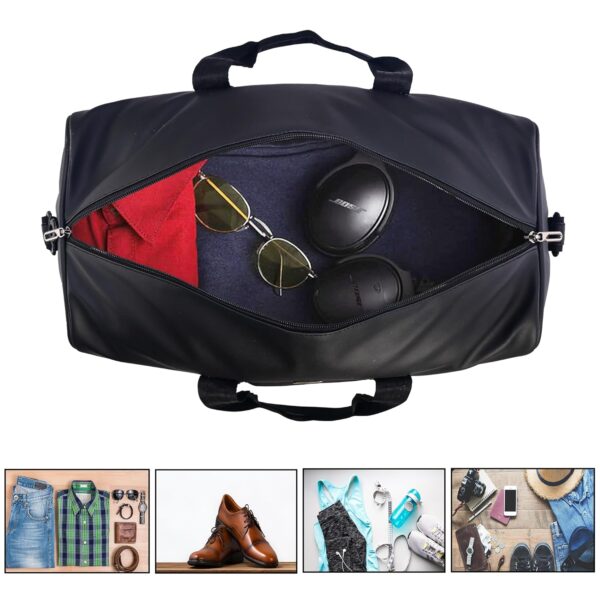 Kuber Industries Premium Leather Duffle Bags for Travel for Women & Men | Spacious Cabin Bag with Detachable Shoulder Strap | Water Resistant Luggage Bag for Travelling & Tour | Black - Image 6