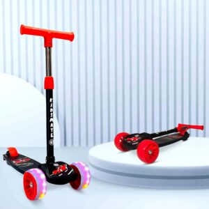 Kidsmate Rider Pro Kick Scooter with Broad PU LED Wheels | 3-Wheel Skating Scooter for Boys & Girls of Ages 2-12 Years | 5-Level Adjustable Height, and Easy Fold Design (Black)