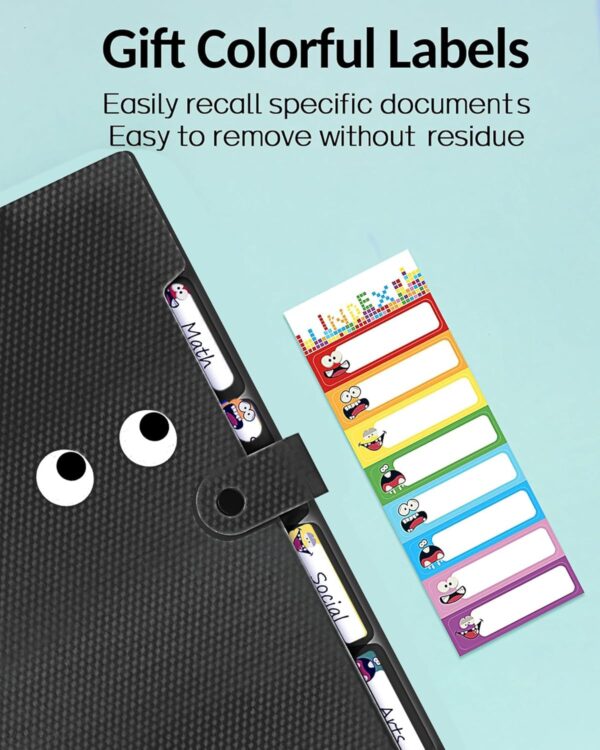 NISUN 5 Pocket Expanding File Folder with Fun Sticky Labels, Letter Size Accordion File Organizer, Portable Folders for Documents, Aesthetic Paper Organizer for School & Office (Black) - Image 6