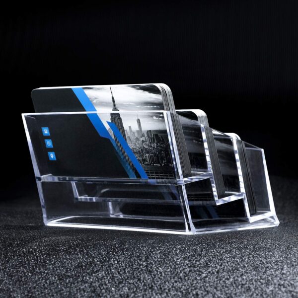 DAHSHA 3 - Tier Premium Acrylic Transparent Crystal-Clear Visiting Business Card Holder/Display Stand Desk Organizer For Office Table - Image 7
