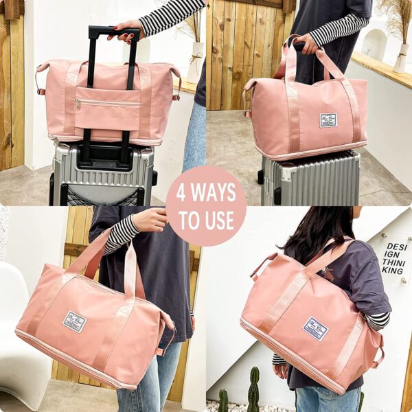 FW FAMEWORLD Nylon 41 Cms Imported Foldable Travel Duffle Bag for Women, Expandable Lightweight Waterproof Carry Weekender Overnight Luggage Bag (Peach) - Image 7