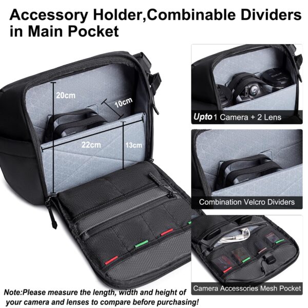 Arctic Hunter Camera Bag Crossbody Sling Bag for DSLR Camera and Lens with Tripod Holder Multiple Pockets for iPad Battery Shockproof Water Resistant One Shoulder Camera Bag for Men Women,Black - Image 3