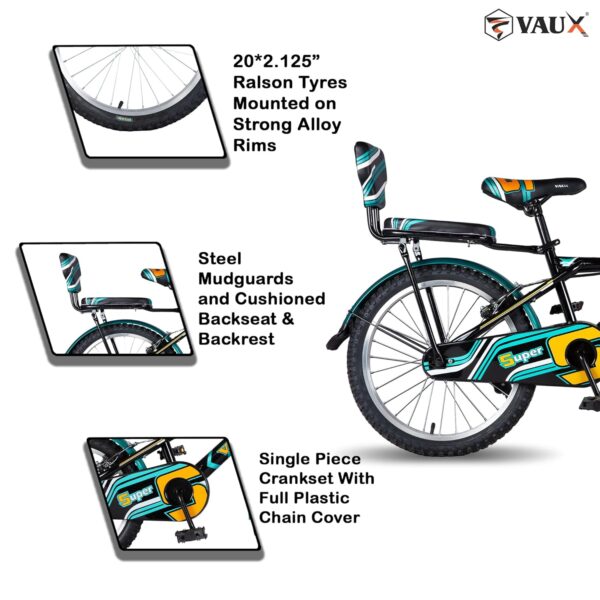 Vaux Super 20 Inch Rigid Cycle For Boys & Girls 5 To 8 Years With Basket, Backseat & Backrest, 20T Cycle With Steel Frame & Tubular Tyres, Bicycle For Kids With Ideal Height 3.6Ft To 4.5Ft(Green) - Image 2