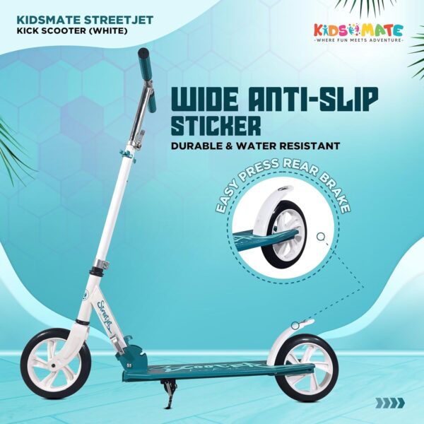 Kidsmate StreetJet Kick Scooter for Aged 6 Years and Above | Kids & Adult Scooter | 2 Wheel Scooter, Foldable Design, 3 Adjustable Height Options with Rear Braking Kick Scooter-Max Load 80kg (White) - Image 8