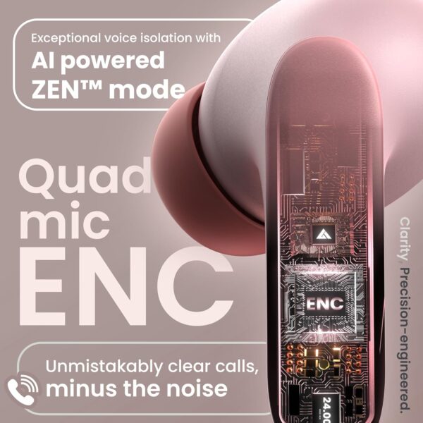 Boult Audio Z20 Pro Truly Wireless Bluetooth Ear buds with 60 Hours Playtime, 4 Mics Clear Calling, 45ms Low Latency, Rich Bass Drivers, ouch Controls, IPX5,TWS earbuds bluetooth wireless (Candy Cane) - Image 5