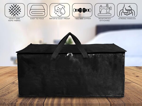 Shalimar Large Capacity Foldable Under Bed Storage Bags/Duffle Bags for Travel/Moving Bags/Wardrobe Organizer Bags | Comfortable Handles | Water Resistant | 24.5Lx12Wx14H Inches | Pack of 1 - Black - Image 5