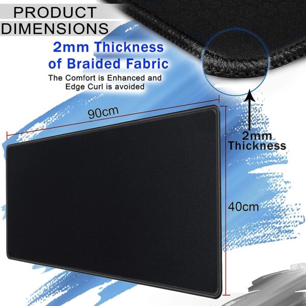 Storite 900x400x2mm Extended Gaming Mouse Pad for Laptop/Computer with Stitched Embroidery Edges and Water Resistance Coating Natural Non Slippery Rubber Base Mousepad Desk Mat - Black - Image 3