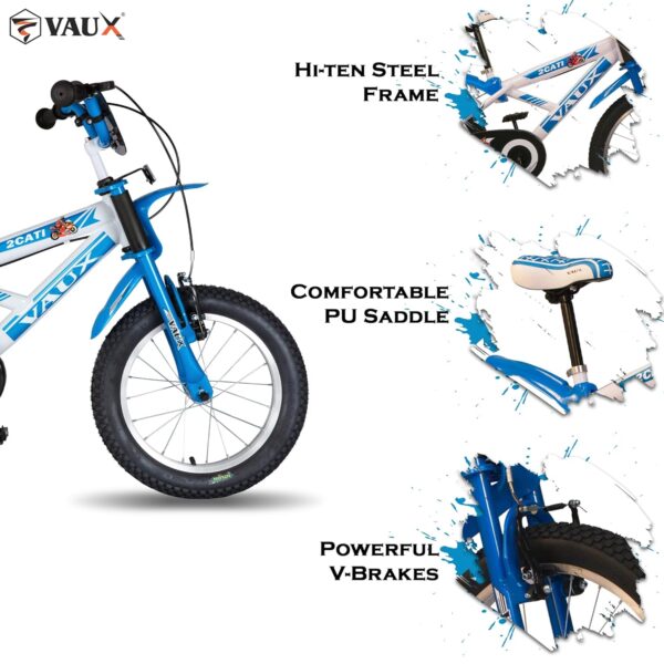 Vaux 2Cati Sports Kids Cycle for Boys, Sporty Bicycle for Kids with Steel Frame, Alloy Rims, 16x2.40 Tubular Tyres (Blue, 16T) - Image 3