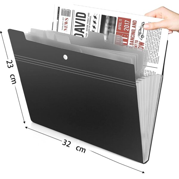 NISUN 8 Pockets File Folder, A4/Letter Size Accordion File Organizer, Expandable Document Holder, Portable Folders for Classroom,Home,Office - Black (32 * 23cm) - Image 3