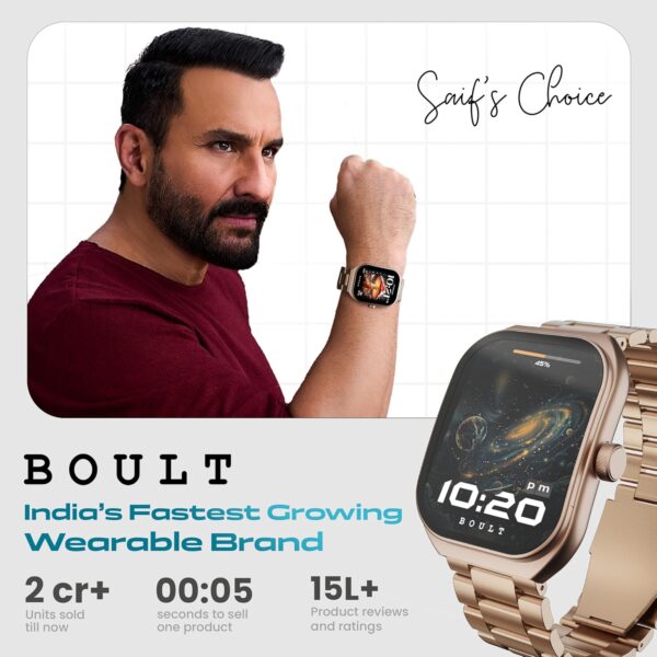 Boult Trail Smartwatch 2.01" 3D Curved HD Display, BT Calling 5.3, 600 Nits Brightness, IP68, 190+ Watchfaces, 120+ Sports Modes, AI Voice Assistant, SpO2 Monitoring (Rose Gold) - Image 10