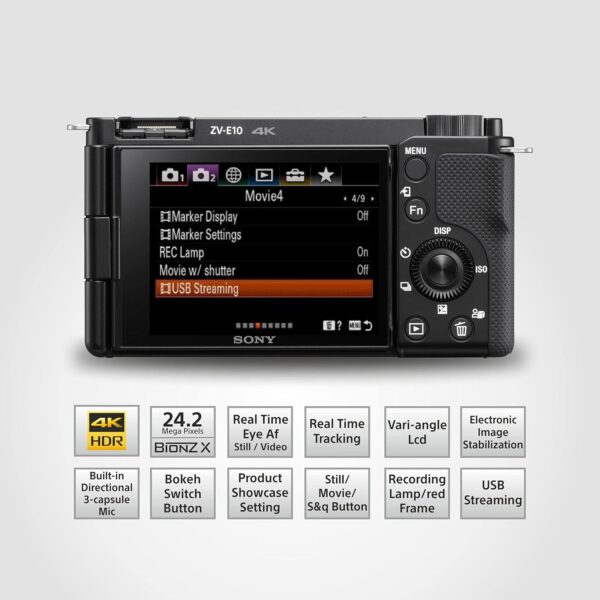 Sony Alpha ZV-E10 24.2 Mega Pixel Interchangeable-Lens Mirrorless vlog Camera, Made for Creators | APS-C Sensor |Advanced Autofocus | Clear Audio & 4K Movie Recording (Body Only) – Black - Image 3